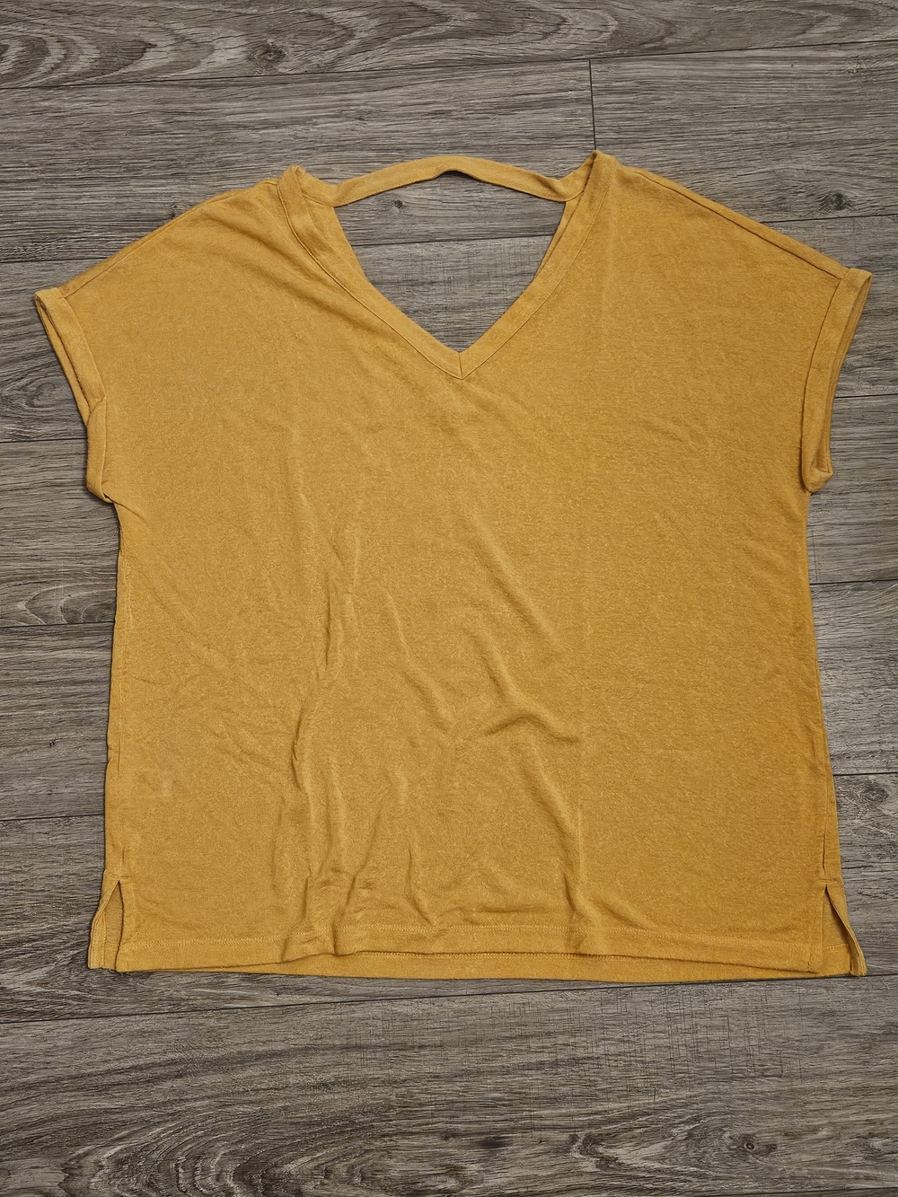 LOFT Mustard V-Neck Short Sleeve Blouse with Back Strap Detail Size XL
